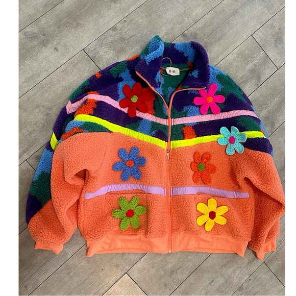 NEW BiBi Boutique Crochet Patch Floral Teddy Bomber Jacket Zip Shacket SAMPLE - Picture 12 of 16